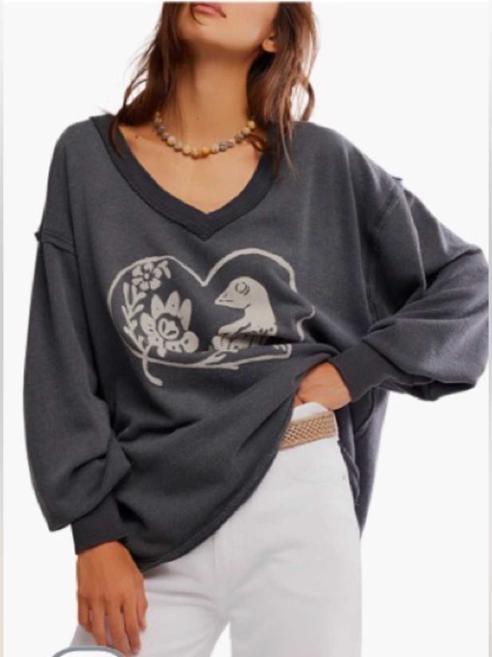FREE PEOPLE Venice Oversize Cotton Blend Graphic Sweatshirt size extra large
